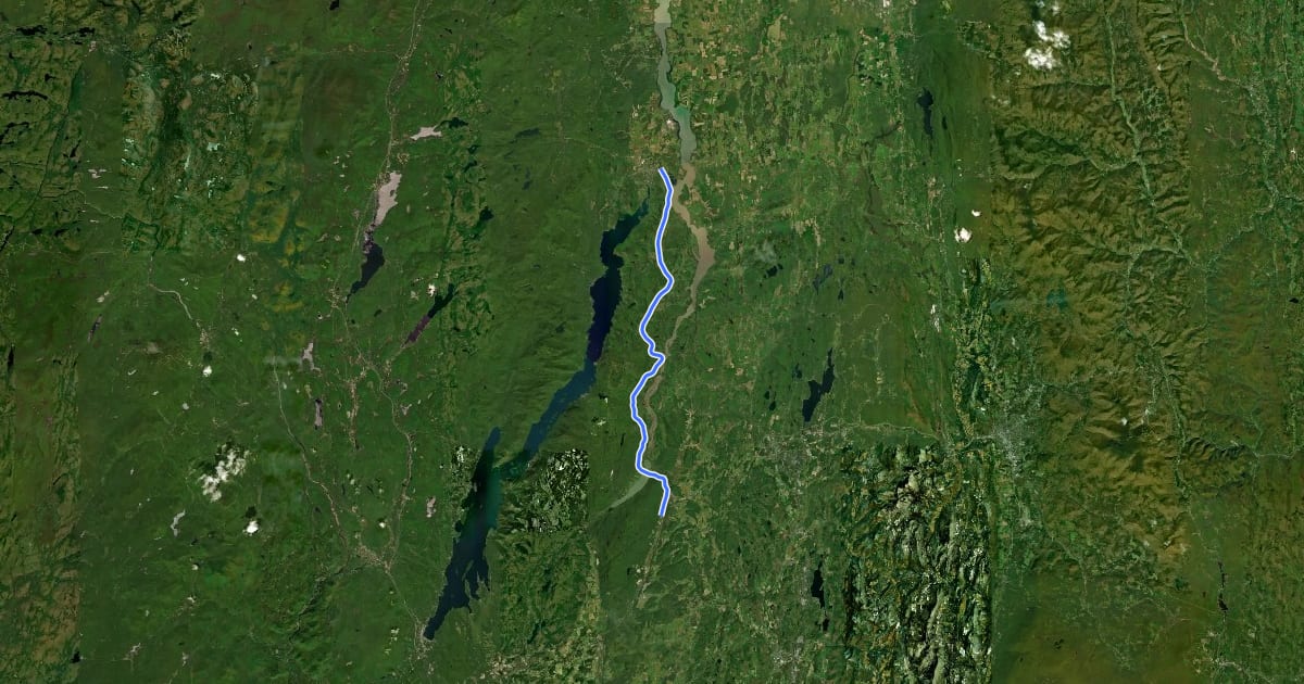 Маршрут Champlain Valley Trail (Whitehall to Ticonderoga) на спутниковом снимке