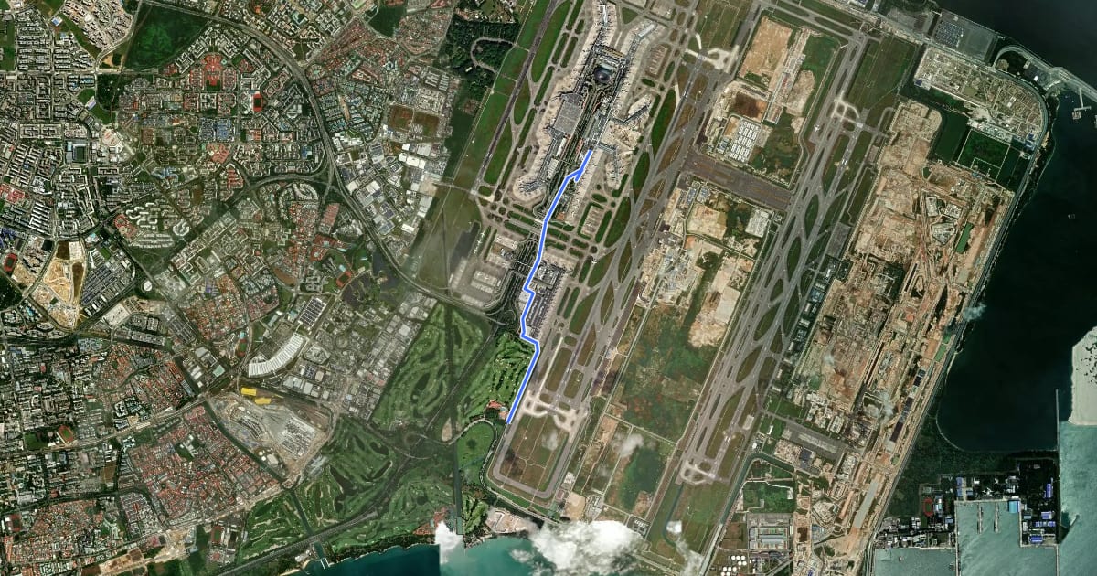 Маршрут Changi Airport Connector на спутниковом снимке