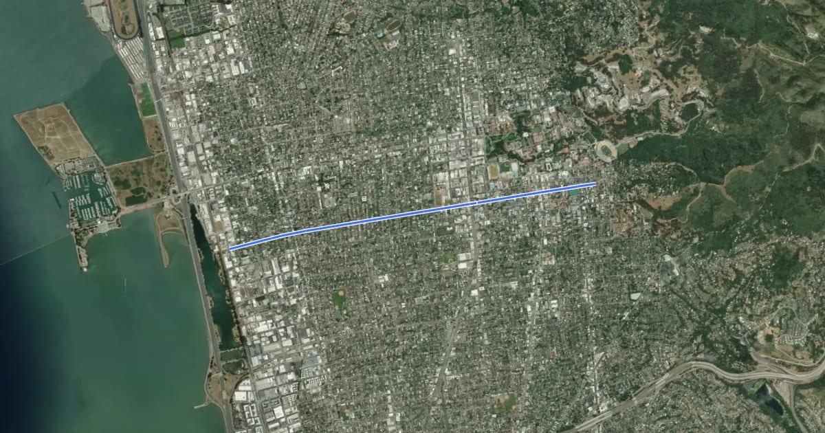 Маршрут Channing Bicycle Boulevard на спутниковом снимке