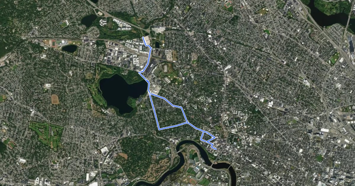 Маршрут Charles River - Minuteman Path на спутниковом снимке