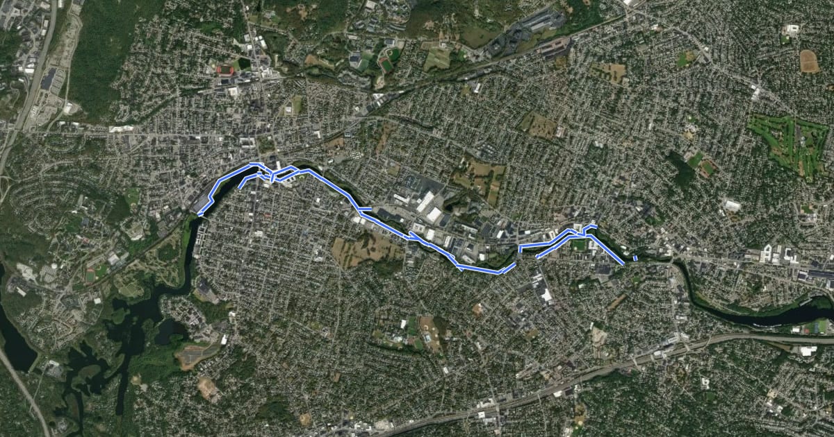 Маршрут Charles River Path на спутниковом снимке