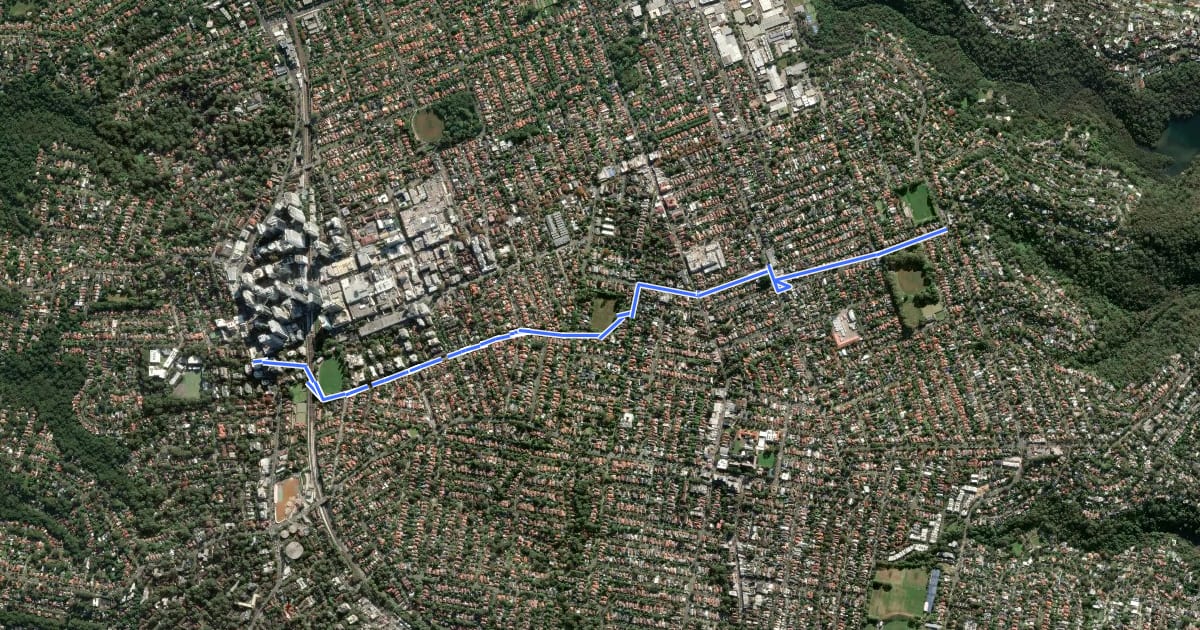 Маршрут Chatswood Middle Cove на спутниковом снимке
