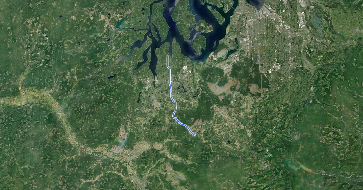 Маршрут Chehalis Western Trail на спутниковом снимке
