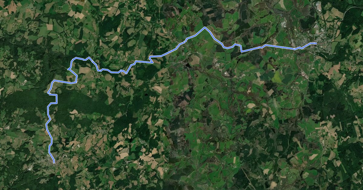 Маршрут Chemin de Montaigne de Bourganeuf à Sauviat-sur-Vige на спутниковом снимке