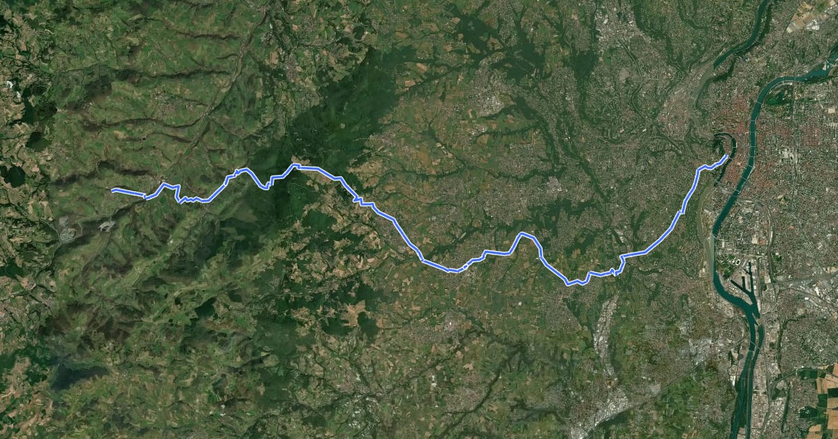 Маршрут Chemin de Montaigne de Lyon à Brussieu на спутниковом снимке