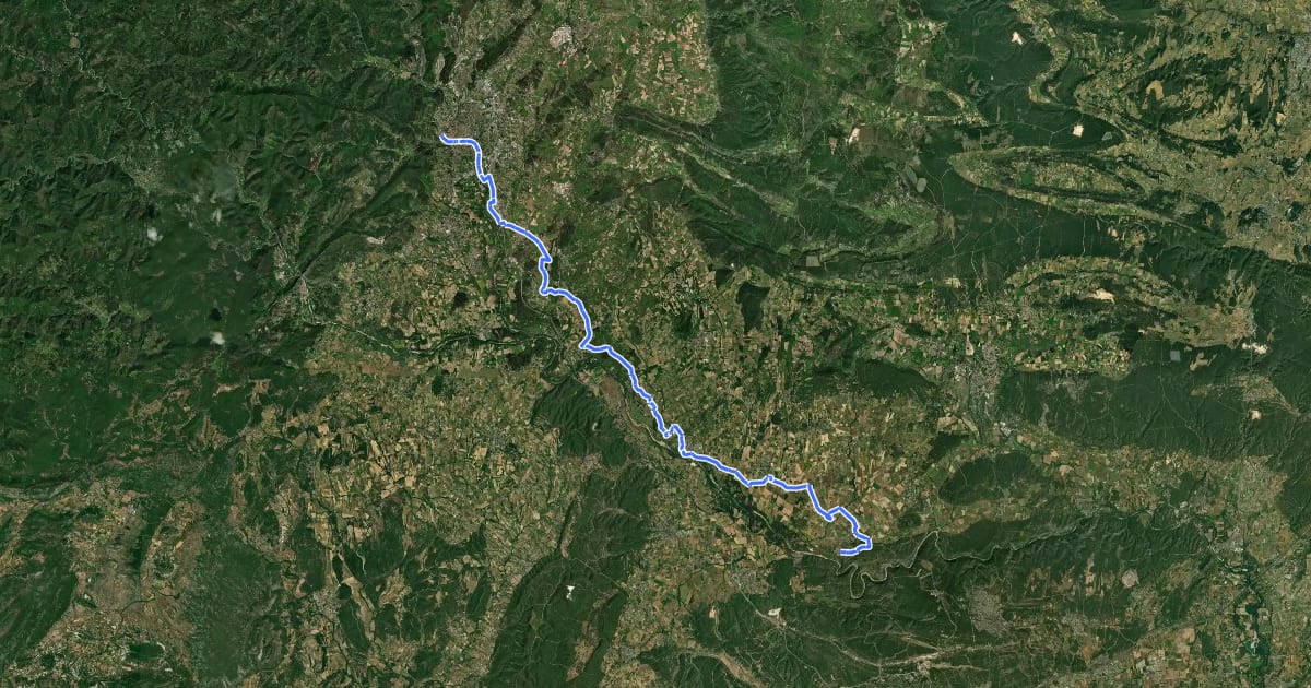 Маршрут Chemin de Régordane, Alès - Russan на спутниковом снимке