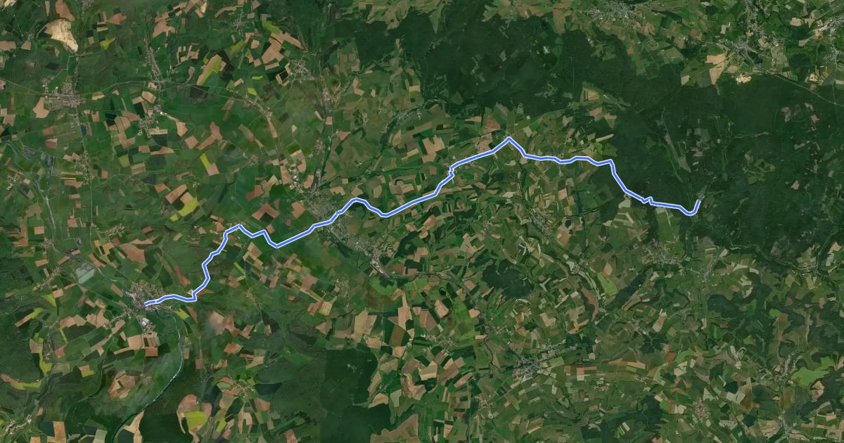 Маршрут Chemin de Trèves, Villers-devant-Orval (B) - Mouzon (F) на спутниковом снимке
