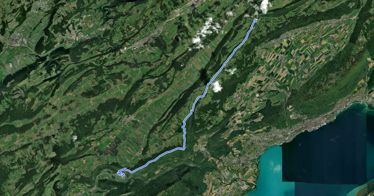 Маршрут Chemin des Crêtes du Jura на спутниковом снимке