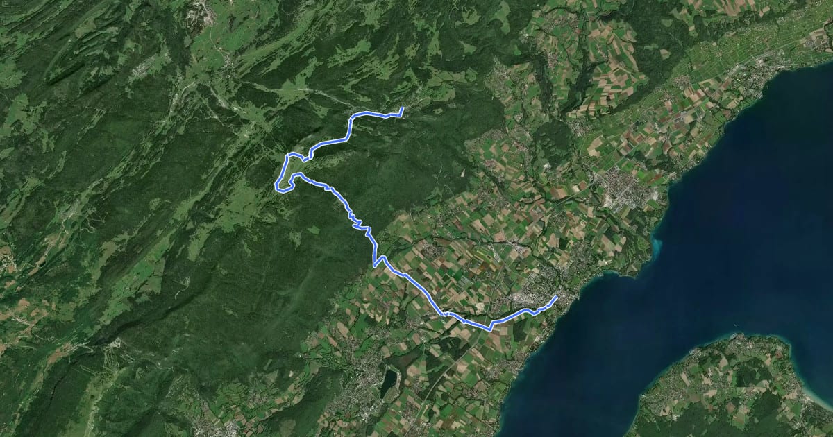 Маршрут Chemin des Crêtes du Jura на спутниковом снимке