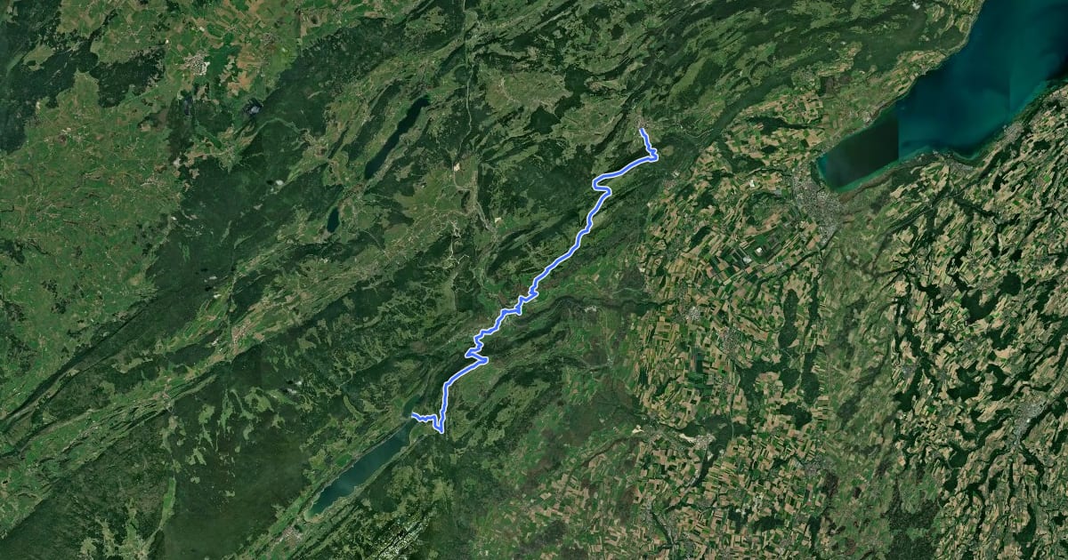 Маршрут Chemin des Crêtes du Jura на спутниковом снимке