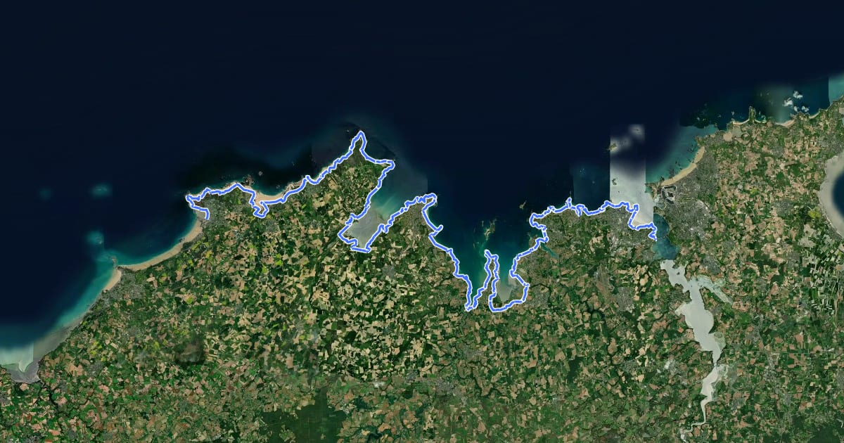 Маршрут Chemin des Douaniers, La Rance - Erquy, tracé principal на спутниковом снимке