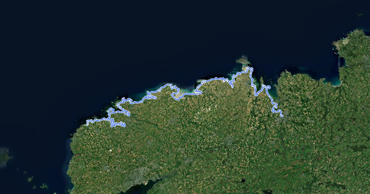 Маршрут Chemin des Douaniers, Morlaix - Portsall на спутниковом снимке