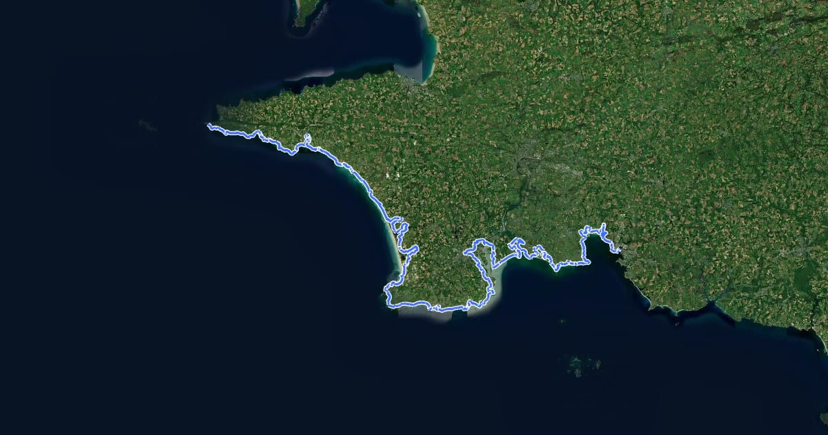 Маршрут Chemin des Douaniers, Pointe du Raz - Concarneau на спутниковом снимке