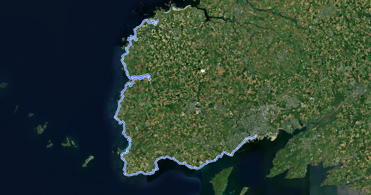 Маршрут Chemin des Douaniers, Portsall - Brest на спутниковом снимке