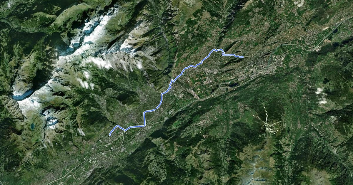 Маршрут Chemin Rhin-Reuss-Rhône на спутниковом снимке