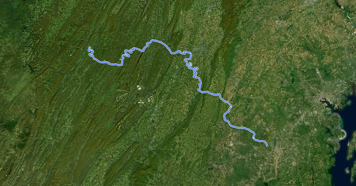 Маршрут Chesapeake and Ohio Canal Towpath (Maryland) на спутниковом снимке