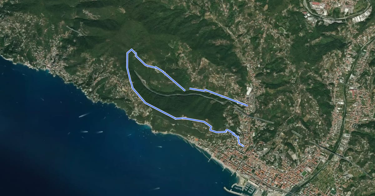 Маршрут Chiavari - San Bernardo - San Pier di Canne на спутниковом снимке