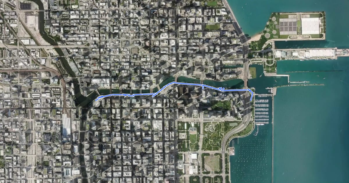 Маршрут Chicago Riverwalk на спутниковом снимке