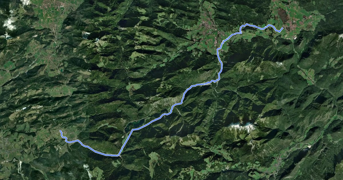 Маршрут Chiemgau-Radweg на спутниковом снимке