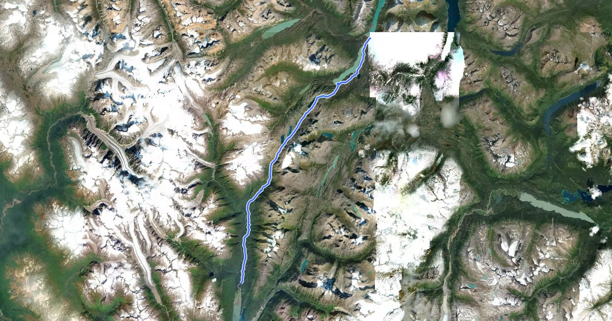 Маршрут Chilkoot Trail на спутниковом снимке
