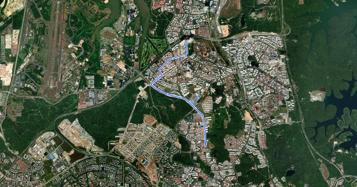 Маршрут Choa Chu Kang Park Connector на спутниковом снимке