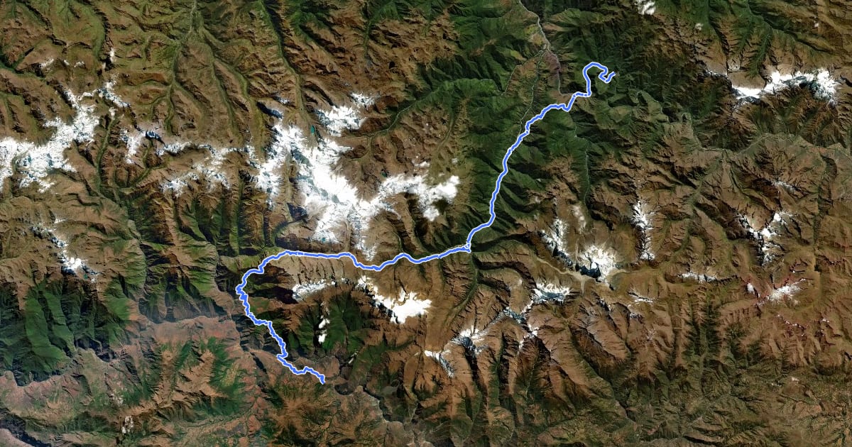 Маршрут Choquequirao To Machu Picchu на спутниковом снимке