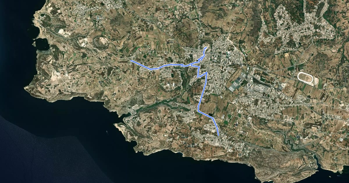 Маршрут Church Trail - Gozo Central/South на спутниковом снимке