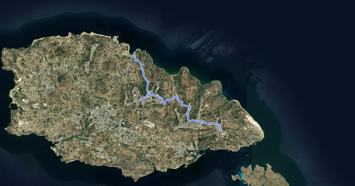 Маршрут Church Trail - Gozo North/North-East на спутниковом снимке