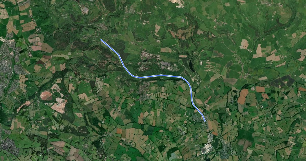 Маршрут Churnet Valley Cycleway на спутниковом снимке