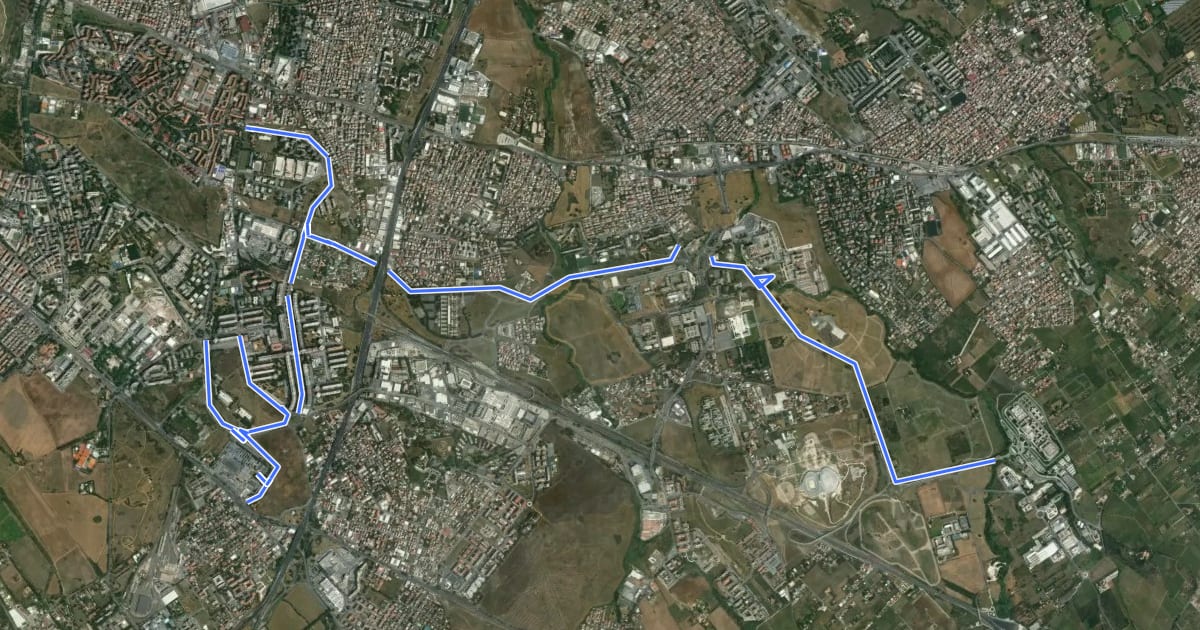 Маршрут Ciclabile Anagnina-Tor Vergata-Tor Bella Monaca на спутниковом снимке