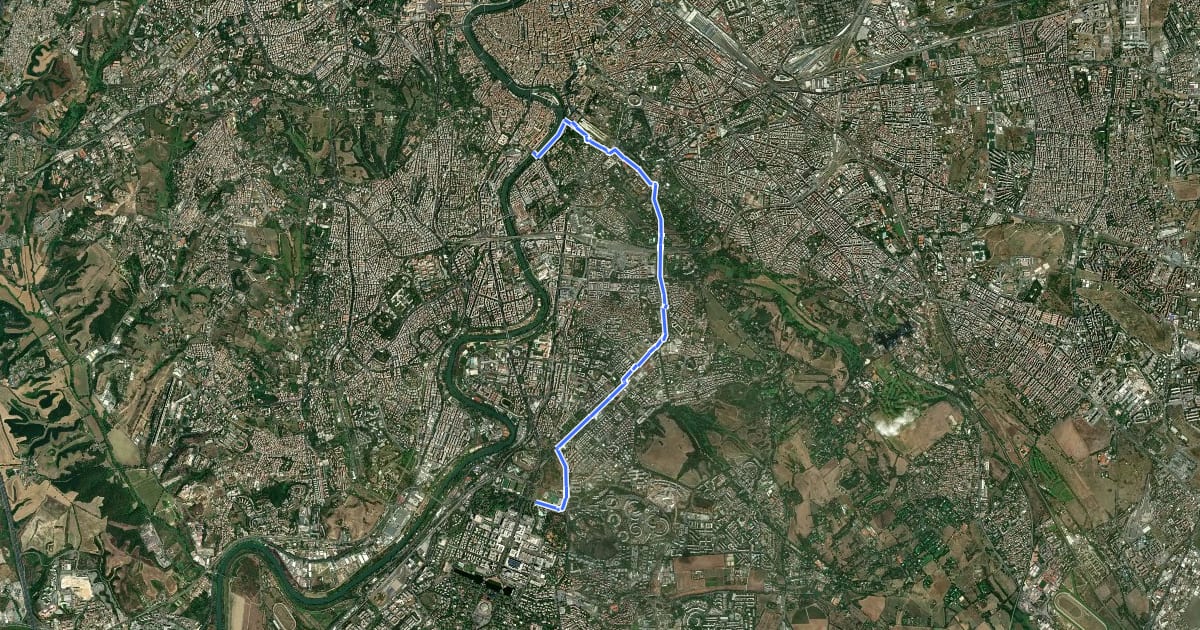 Маршрут Ciclabile Dorsale Colombo (Ponte Sublicio-Via delle Tre Fontane) на спутниковом снимке
