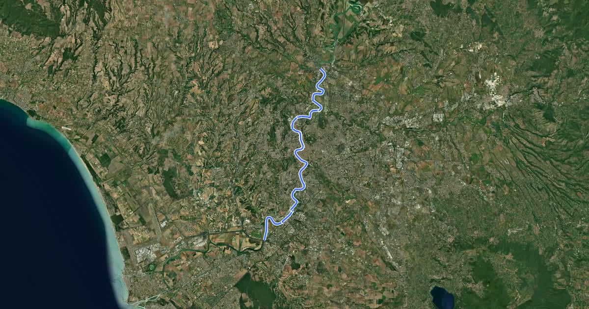 Маршрут Ciclabile DORSALE TEVERE (Castel Giubileo-Ponte di Mezzocammino) на спутниковом снимке