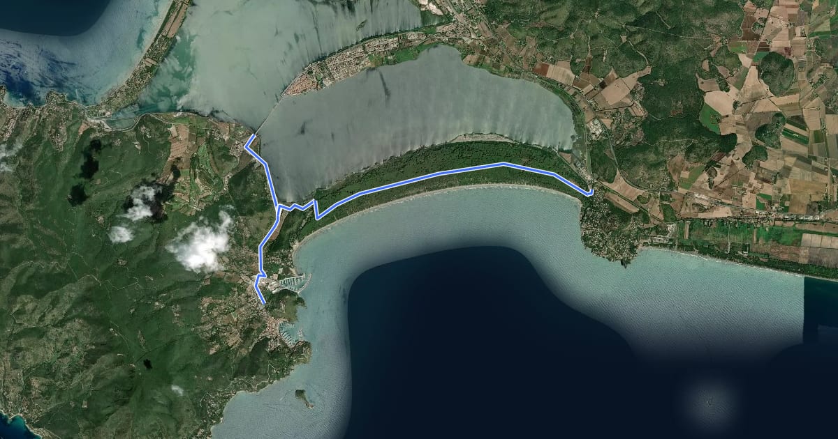 Маршрут Ciclabile Feniglia- Orbetello - Porto Ercole на спутниковом снимке