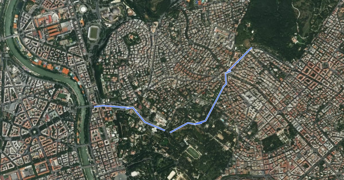 Маршрут Ciclabile Ponte Risorgimento-Villa Borghese-Villa Ada на спутниковом снимке