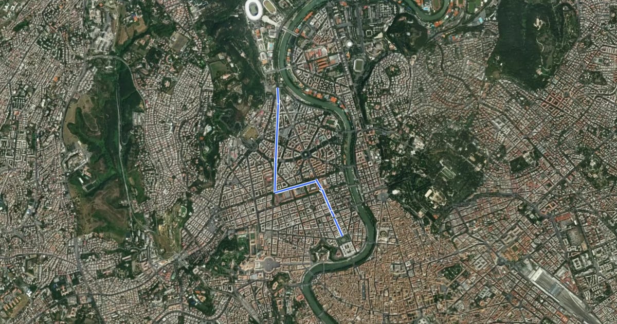 Маршрут Ciclabile PRATI (Piazzale Maresciallo Giardino - Piazza Cavour) на спутниковом снимке