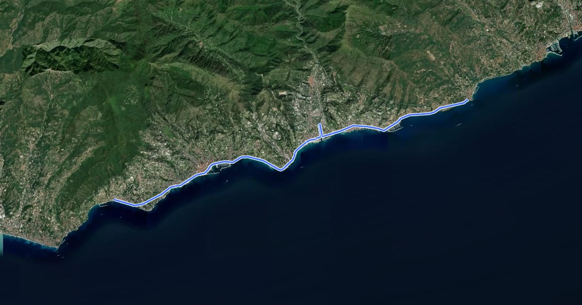 Маршрут Ciclabile San Remo - San Lorenzo Al Mare на спутниковом снимке