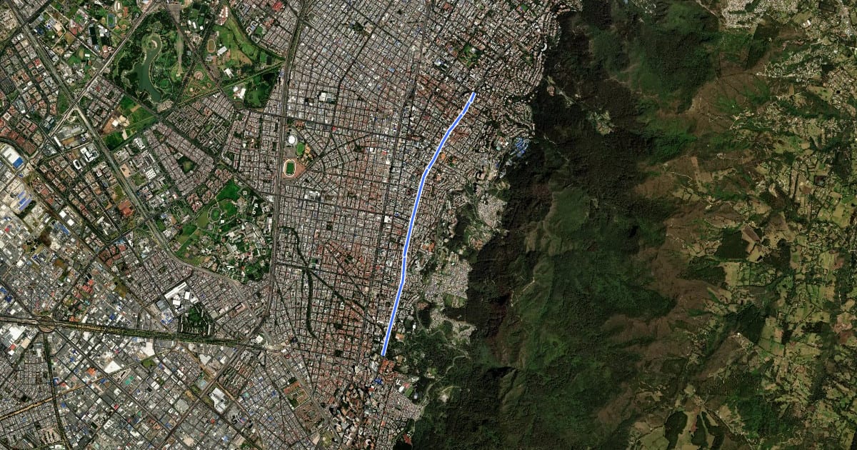 Маршрут Ciclovía Centro3 - Carrera 7 (occidental) на спутниковом снимке