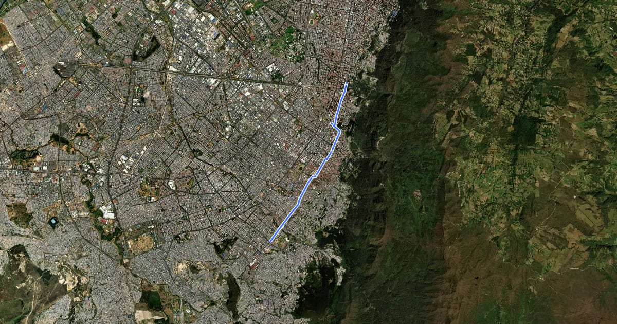 Маршрут Ciclovía Centro3 - Carrera 7 y Carrera 6 Sur (oriental) на спутниковом снимке