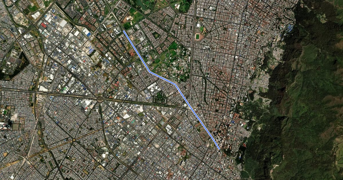 Маршрут Ciclovía Centro4 - Calle 26 Oriental (sur) на спутниковом снимке
