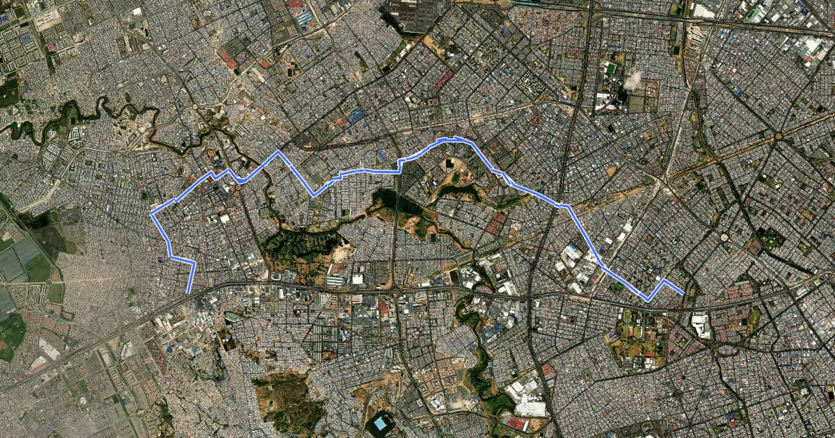 Маршрут Ciclovía Sur1 - Bosa conexión Soacha на спутниковом снимке
