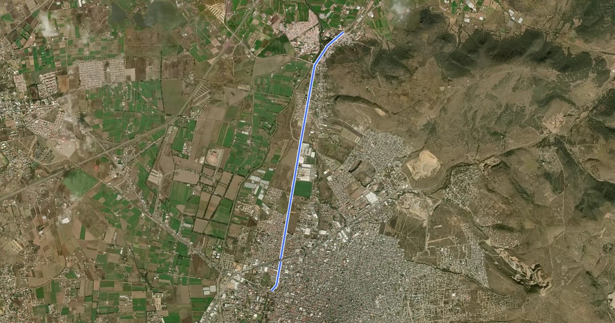 Маршрут Ciclovía Tulancingo-Huapalcalco на спутниковом снимке