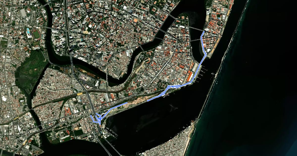 Маршрут Ciclovia Av. Eng. José Estelita/ Av. Sul/ Caminho da Alfândega/ Caminho do Apolo на спутниковом снимке