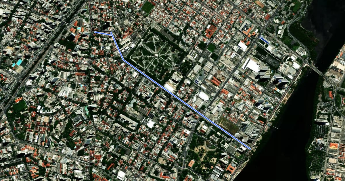 Маршрут Ciclovia Av. Mário Melo/ Rua dos Palmares на спутниковом снимке