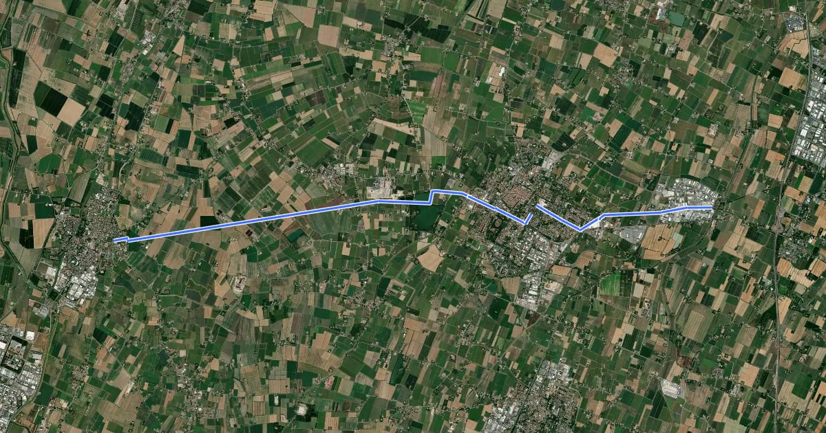 Маршрут Ciclovia Bagnolo Correggio Carpi на спутниковом снимке