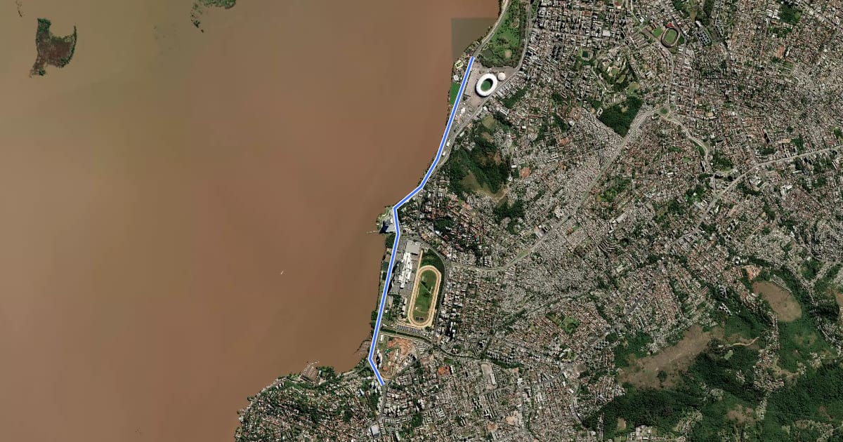 Маршрут Ciclovia Beira-Rio на спутниковом снимке