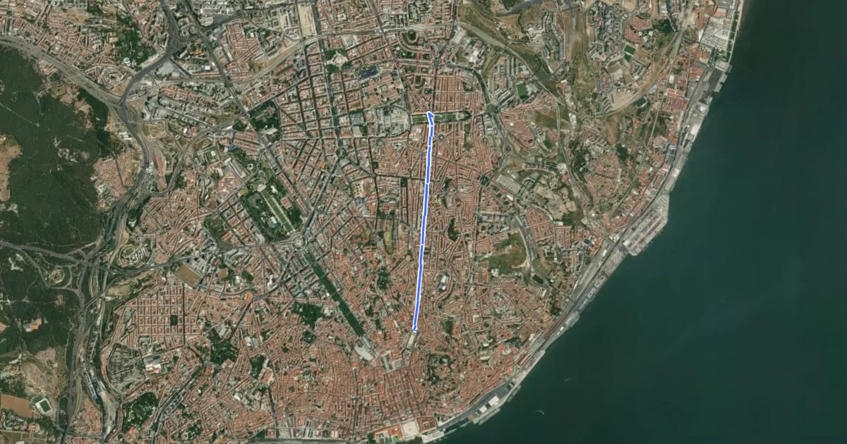 Маршрут Ciclovia da Av. Almirante Reis на спутниковом снимке