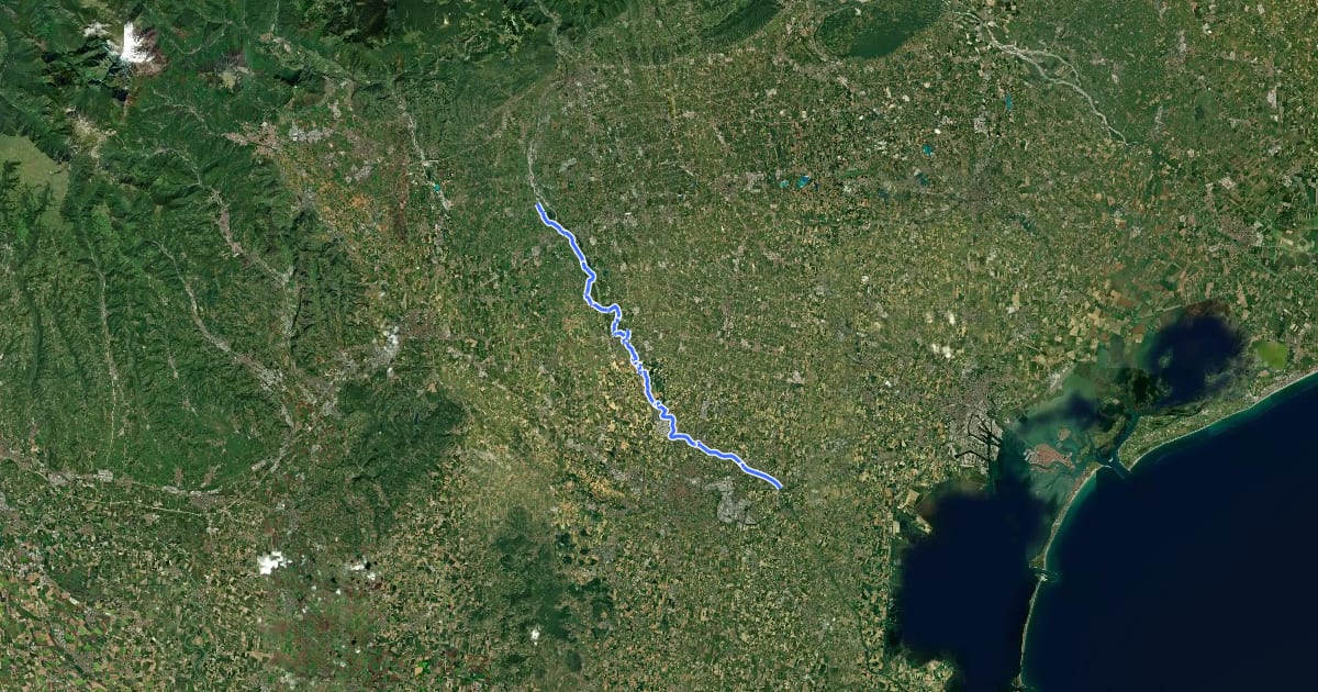 Маршрут Ciclovia del Brenta на спутниковом снимке