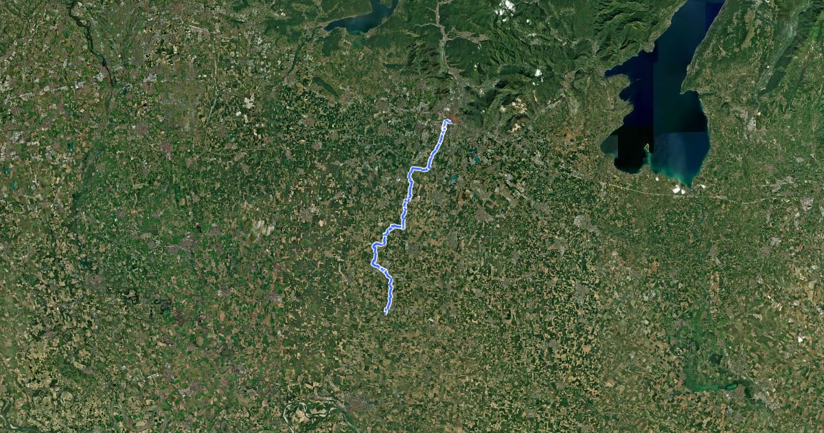 Маршрут Ciclovia del Mella (tratto sud) на спутниковом снимке