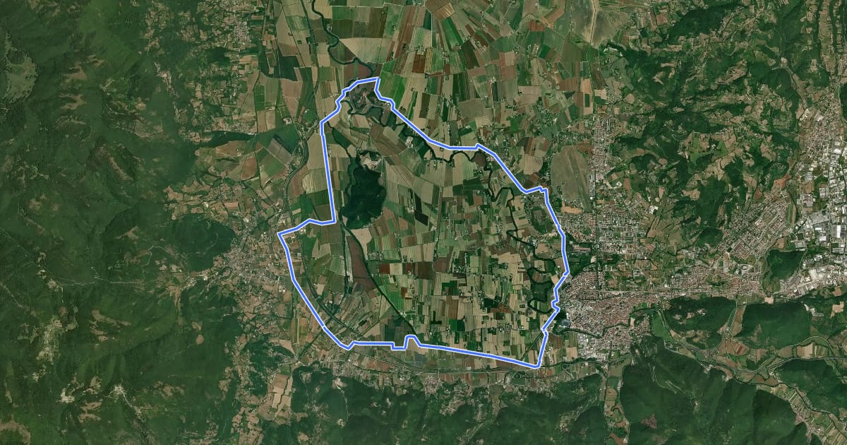 Маршрут Ciclovia della Conca Reatina на спутниковом снимке
