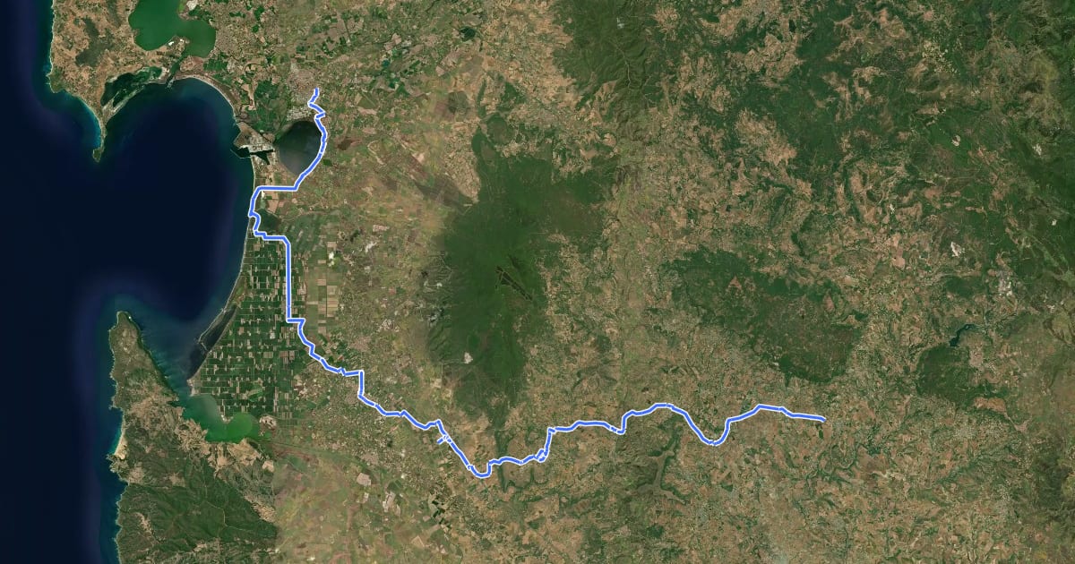 Маршрут Ciclovia della Sardegna Barumini-Oristano на спутниковом снимке